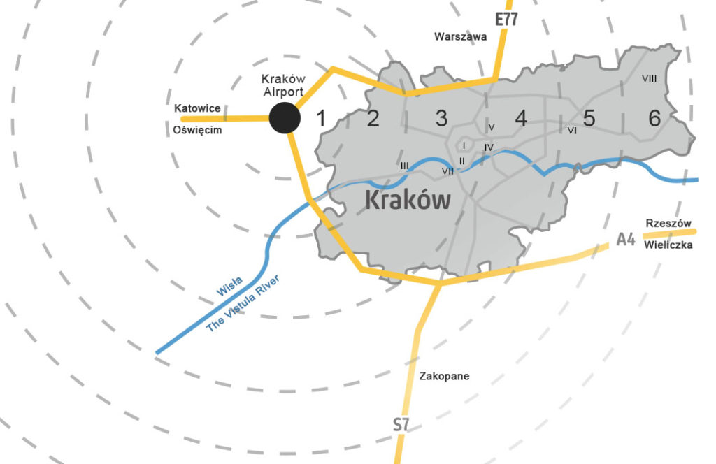 TAXI price list on the map  - Airport Kraków Balice